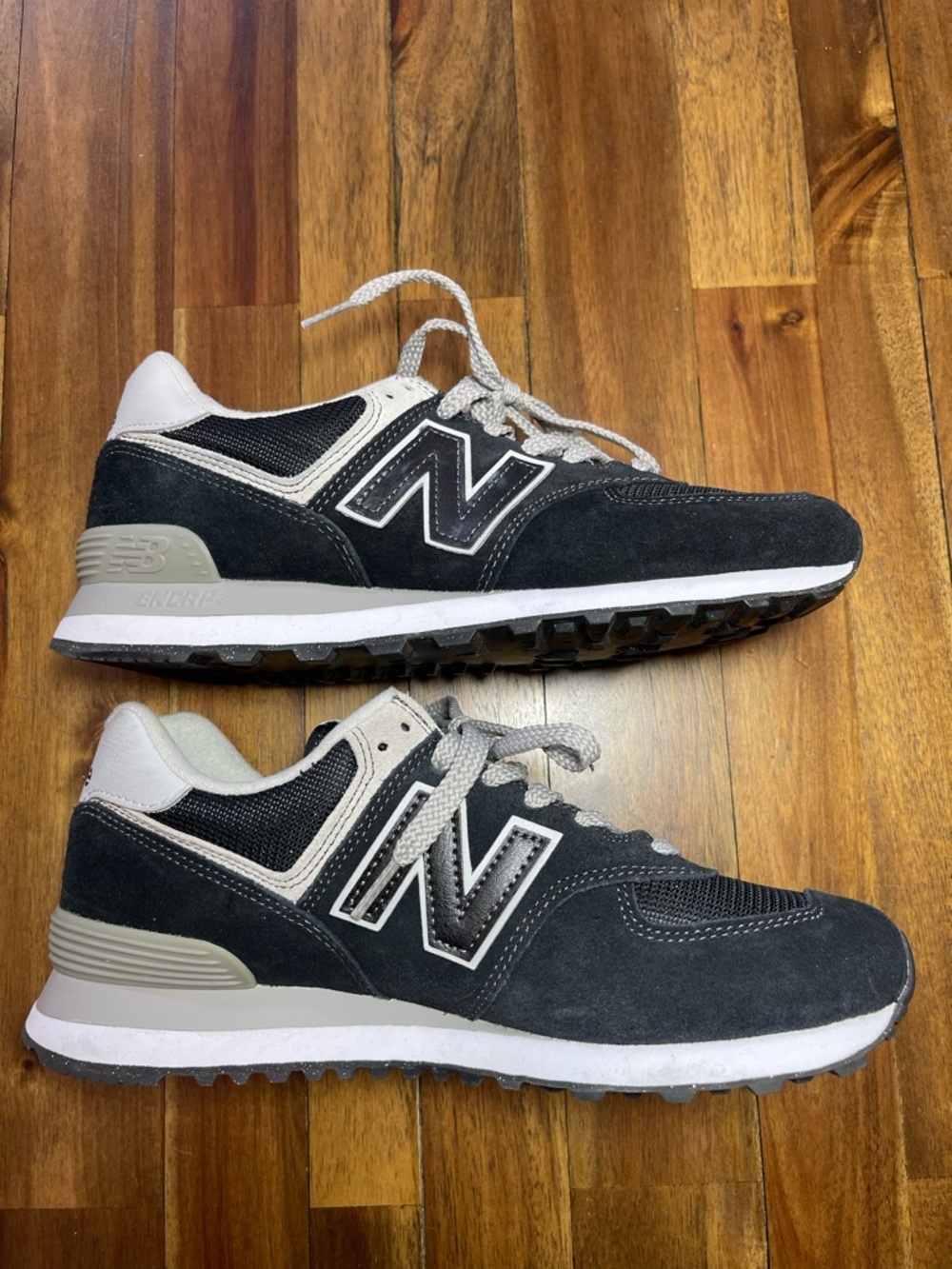 New Balance Classic 574 Black Suede & Light Gray Trim Sneakers - Picture 2 of 12